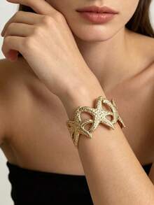 1pc Fashionable Personalized Versatile Elegant Niche Design Beach Vacation Style Starfish Bracelet Suitable For Women's Daily Wear - Gold - View 1