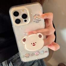 Cute 1pc Transparent Glitter Bear Head Cell Phone Case, Soft & Adorable Full Cover Protective Case Compatible With Apple IPhone 16/15/14/13/12/11 Series - Multicolor - View 2