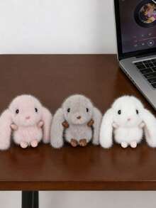 1pc Rabbit Plush Doll Toy Faux Fur Cute Bunny Imitation Mink Keychain Bag Decoration Pendant Accessories Birthday Gifts - Multicolor - View 12