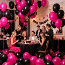 Black And Red Party Balloon Set, Includes 50pcs 10-Inch New Magenta And Matte Black Latex Balloons, Randomly Matched Ribbons For Customizable Combinations, Perfect For Birthday, Theme Party, Shower, Wedding, Valentine's Day, Proposal Engagement, Anniversary, Prom, Gender Reveal Decoration And Other Important Holiday Indoor/Outdoor Photography Props And Decor - Black and Red - View 3