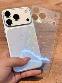 1pc Full Coverage Transparent Anti-Scratch Full Back Protective Film, Laser Rainbow Glitter Starry Sky Phone Back Shell Protector, Phone Accessories, Compatible With IPhone 17 Pro Max 17 Pro - Clear - View 4