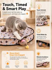 Mainan Kucing Interaktif 2-in-1 dengan Bola Pintar Isi Ulang USB, Alas Bermain Petak Umpet, Bola Bergerak yang Diaktifkan Sentuhan untuk Kucing Dalam Ruangan, Mainan untuk Olahraga dan Penghilang Kebosanan 500mAh - MultiWarna - View 3