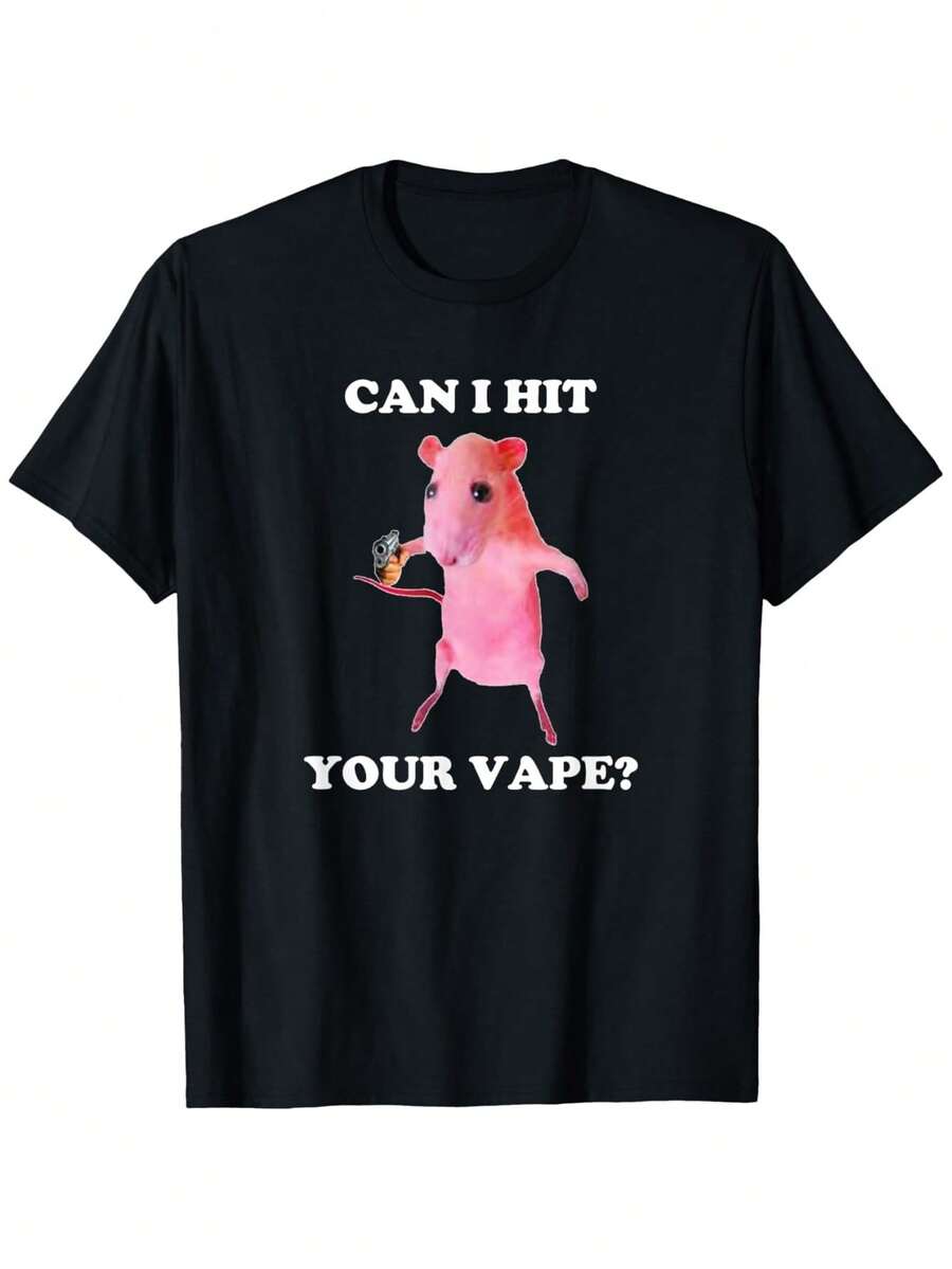 Humor With An Electronic Cigarette Mouse Pattern T Shirt - 100%Casual Style,Loose Design,With Interesting E-Cigarette Smoking Patterns,Provide S To2XL Size,Suitable For Both Men And Women To Wear - It's A Gift For E-Cigarette Enthusiasts,The Perfect Gift For Dad And Mom. - 黑色 - 查看 1