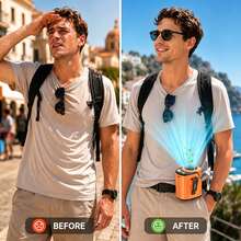 W&O 3-In-1 Portable Cooling Neck Fan | Waist Fan | Desk Fan - 18000Rpm Powerful Brushless Motor, Super Strong Wind, Four Speed Adjustment, 3600Mah Large Capacity Ultra Long Endurance Battery, Led Light Power Display - 橘色 - 查看 5