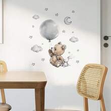 1pc Cartoon Moon Balloon Bear Mouse Dinosaur Wall Sticker, Suitable For Children's Room Bedroom Home Background Wall Decoration, PVC Waterproof Self-Adhesive Removable Sticker, Size 23.6inch*11.8inch - 1PC - View 2