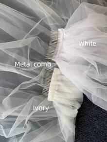 1 件蕾丝中号花卉刺绣网眼新娘头纱，带发梳，适合新娘礼服的婚纱头纱 - 米色 - 查看 11