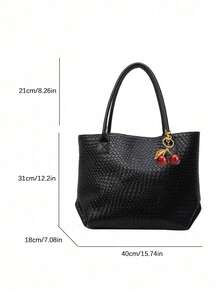 Fashionable Shoulder Tote Bag, Niche Design, Solid Color Shoulder Bag, Suitable For Daily Outings, Shopping, Work And Commuting - Black - View 5