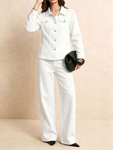 Fashionable Women's Denim Decorated With Zipper And Button Details, Suitable For Daily Wear - White - View 3