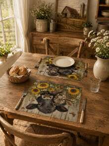 1pc Country Farm Sunflower Cow Table Runner, Pastoral Style, Spring/Summer Home Kitchen Decor, 1pc Table Runner, 4pcs Placemats, 1pc Pillow Case, Table Runner & Placemat Set, Multiple Product Combinations Available, Home Decor Indoor/Outdoor Party Supplies, Room Decor. Suitable For Spring/Summer Home Kitchen Decor And Party Decor - Multicolor - View 6