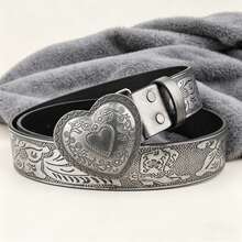 1pc Romantic Heart-Shaped Buckle, Punk Style Embossed Belt, Suitable For Valentine's Day Gift - Multicolor - View 7