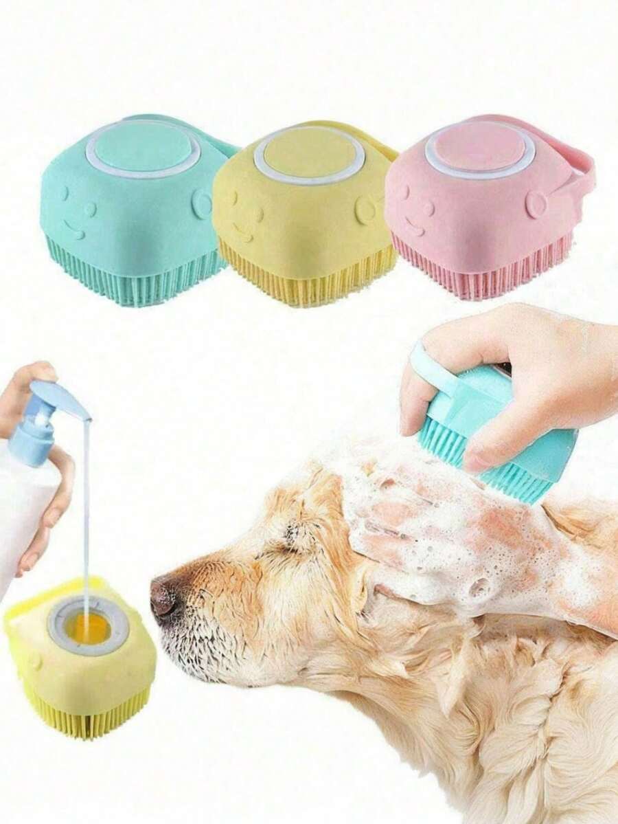 1pc Pet Bath Brush, Silicone Massage Rubber Bath Comb With Shampoo Dispenser, Grooming Tool For Dogs And Cats, Random Color - Multicolor - View 1