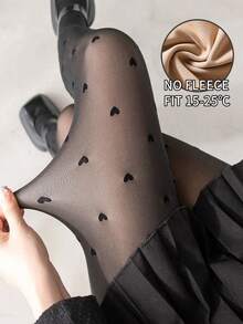 1pc 80g/220g/300g Women's Sexy Sheer Black Heart Pattern Tights, Thermal Lined High Waist Pantyhose, Daily Office Fashion, Warm Leggings (Suitable For 5-15°C) - Black - View 9