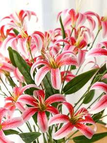 1/3/6pcs 80cm Pink Lily, Vintage Fade-Resistant Silk Artificial Tiger Lily, Premium Soft Texture Decorative Bouquet, Solid Color - Multicolor - View 2