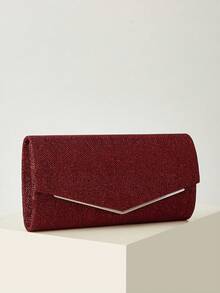 Noctella Luxurious Sparkling Burgundy Clutch Bag, Featuring All-Over Glitter Texture And V-Shaped Metal Trim, Radiating Charming Shimmering Luster, With Stylish Eye-Catching V-Shaped Metal Trim And Classic Envelope Design. Perfect For Formal Balls, Charity Galas And Red Carpet Events, Effortlessly Showcasing Luxurious And Elegant Silver Charm. The Best Gift For Women - Burgundy - View 4