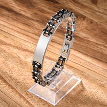 1pc Men's Stainless Steel Motorcycle Style Bracelet, Bicycle Chain ID Bar Design, Daily Wear, Birthday Gift For Father, Husband - Multicolor - View 2