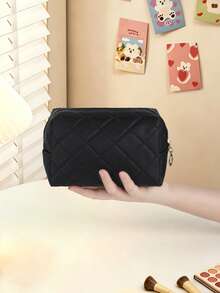 1 Stück einfarbige gesteppte Diamantmuster Damen Make-up Tasche, weicher hautfreundlicher Stoff mit gestepptem Diamantdesign, einfach und elegant; große Kapazität Reise Make-up Tasche, perfektes Geschenk für Mädchen, multifunktionale Beauty-Tool Aufbewahrungstasche. - Verschiedenfarbig - Übersicht 9