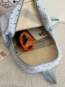 3pcs Nylon Bow & Heart Print Backpack Set, Foldable Multi-Pocket Large Capacity Zipper Backpack, Suitable For Teenagers And High School Students - Blue - View 7
