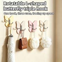 2/4/6Pcs Rotatable Butterfly Triple Hooks, No‑Punch Wall Hanging Storage Rack, Transparent Thickened Over Door Hook Organizer For Kitchen Cabinet Dorm Bedroom - View 1