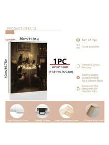 1pc Gothic Black Cat Dinner Party Art, Dark Academia Cat Moody Victorian Animal Painting, Ideal Gift,Suitable For Bedroom,Living Room,Kitchen,Wall Arts,Wall Decor,Home Decor,Room Decor,Canvas Wall Art,Posters, Wall Art With Frame, Optional Frame - 1PCS - View 7