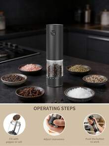 CLITON Premium Electric Salt Pepper Grinder Kitchen Cooking Tool, Perfect Holiday Gift, Aluminum & Stainless Steel Two Materials, 3 Sets Single/Double/Storage Base, External Adjustable Grind Size, Type-C Rechargeable, LED Light Lights Up When Grinding - Multicolor - View 7