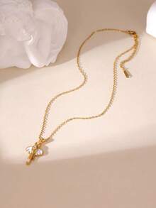 1pc Fashionable Vacation Style 18k Gold Plated Stainless Steel Enamel Starfish Shell Crab Pendant Necklace For Women, Suitable For Beach Vacation Wear - Multicolor - View 12