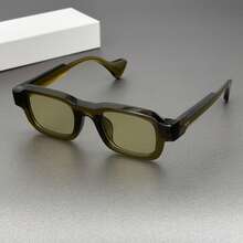 1 Pair Men's Olive Green Square PC Frame Solid Color Street Style Vacation Fashion Glasses - 橄欖綠 - 查看 1