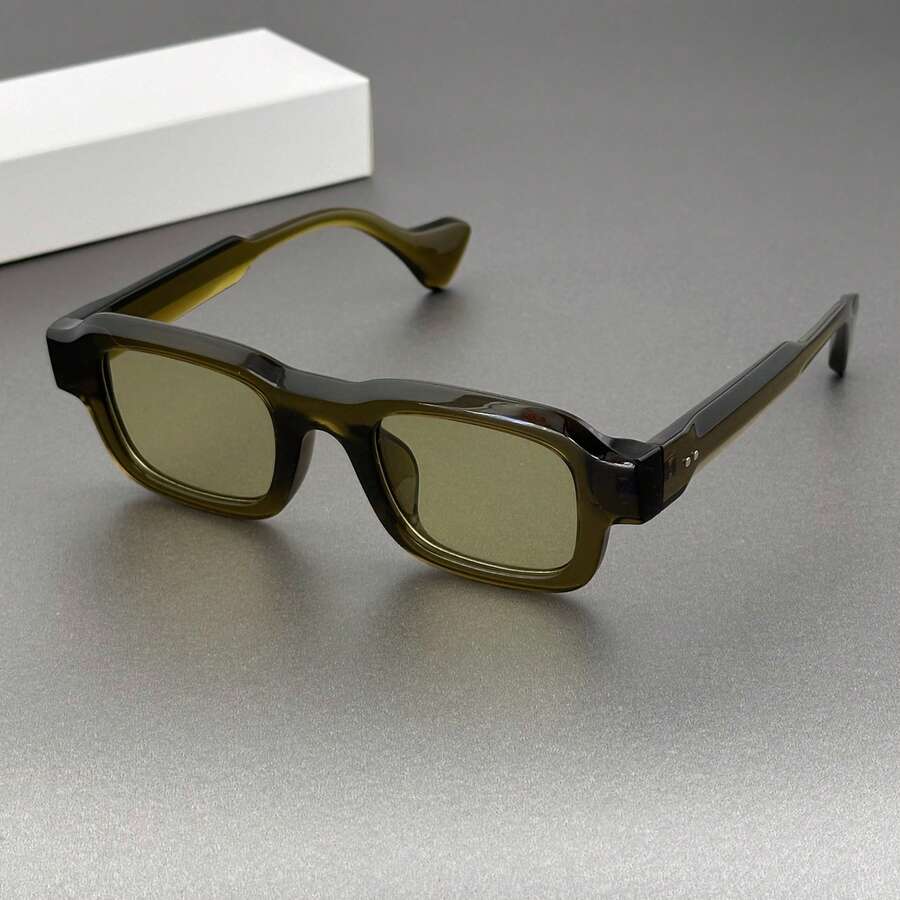 1 Pair Men's Olive Green Square PC Frame Solid Color Street Style Vacation Fashion Glasses - 橄欖綠 - 查看 1