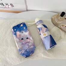 1pc Oil Painting Cat Pattern Mini Pocket Umbrella, Sun Protection And Rainproof Function, Convenient Storage, Suitable For Outdoor Use - Van Gogh Capsule Cat - View 15