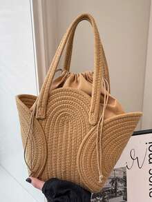 Fashionable Woven Shoulder Bag For Spring 2026, Suitable For Daily Use, Casual Outings, Travel, And Vacations - 黑色 - 查看 6