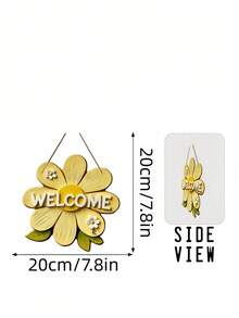 1 pieza Letrero de bienvenida floral de madera con grabado "BIENVENIDO", adecuado para varias ocasiones, fácil de colgar, el diseño asimétrico crea una atmósfera cálida de primavera - Multicolor - Ver 2