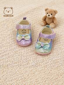 RABEISIR Giày tập đi cho trẻ sơ sinh, Giày tập đi cho trẻ sơ sinh đầu tiên có nơ cầu vồng lấp lánh dễ thương, Nhẹ và chống trượt, Thích hợp để mặc hàng ngày và mặc khi đi nghỉ, Mùa xuân và mùa thu - Hồng - Xem 2