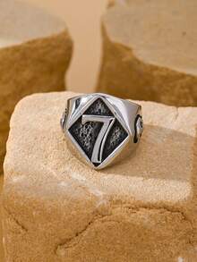 1pc Vintage Gothic Stainless Steel Men's Ring, Number 7 & Skull Detail Motorcycle Accessory - Skull No. 7 - View 14