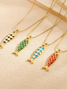 1PC Fashion Cartoon Drip Oil Simulation Small Fish Pendant Necklace Gold Plated Stainless Steel Jewelry Women's Clavicle Chain - Fish - View 6