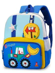 New Neutral Color-Block Tractor Backpack, Lightweight And Comfortable, Suitable For Casual Travel And As A School Bag - Blue - View 5