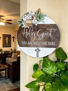 Farmhouse Style Christian Door Sign, "Welcome" Wreath, Joshua 24:15 Scripture Plaque, Christian Front Door Decor With Bible Verse, Artificial Wood Indoor/Outdoor Wall Hanging Sign, Durable Religious Home Decor, Porch Decor, Durable Outdoor Signage, Garden Decor - Multicolor 2 - View 10