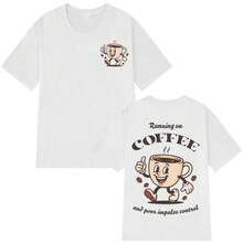 Magliette Grafiche Vintage Divertenti a Tema Caffè Estive a Maniche Corte Ampie Casual in Cotone per Uomini e Donne Magliette di Alta Qualità Top di Moda - Bianco - Visualizzare 2