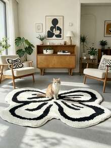 1pc Black And White Minimalist Bow Pattern Floor Mat, Decorative Rug, Bedroom Decor, Small Rug, Carpet, Home Decor, Living Room Rug, Living Room Small Rug, Bedroom Rug, Living Room Home Decor, Outdoor Rug, Washable Rug - Multicolor 15 - View 4