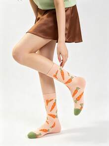 1 Paar mehrfarbige Karottenmuster Wadenlange Socken, süß & lustig im Landhausstil, weiche bequeme modische Sommer Wadenlange Socken, geeignet für tägliche Outdoor Landhausspaziergänge Familie und andere Anlässe, Sommer Herren & Damen Wadenlange Socken - Verschiedenfarbig - Übersicht 11