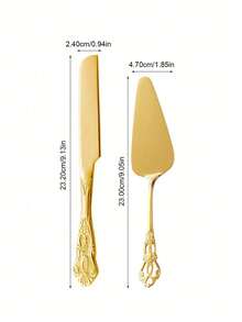 Cirelle 2pcs Vintage Royal Cake Serving Set, Elegant Stainless Steel Cake Knife And Cake Server, Polished Mirror Finish, Suitable For Dishwashing,  Tableware,Bachelor Party, Party Supplies, Travel Set,Graduation, Cooking Utensil Set - Multicolor - View 4
