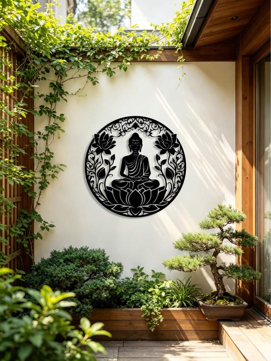 1件 2D平面佛陀蓮花曼陀羅金屬牆飾 - 黑色剪影禪意靈性裝飾品。適合冥想室、居家與庭院裝飾、茶室及瑜伽工作室。送給親友與追求內心平靜者的舒心居家禮物。 - 蓮花佛 - 查看 1