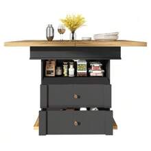 Telescopic Dining Table (110-140 X 80 Cm), Folding Kitchen Table For 4 To 6 People, Extendable Table, Space-Saving Table, For Kitchen And Living Room, Minimalist Design With Cupboard Doors, Black - 黑色 - 查看 11