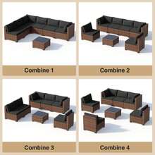 Bealife 7-Piece Outdoor Sectional Patio Furniture Set, PE Rattan Outdoor Furniture Patio Conversation Set With Cushions And Glass Coffee Table For Outdoor, Patio, Yard - Black - View 7