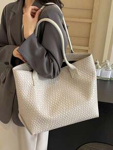 Fashionable Shoulder Tote Bag, Niche Design, Solid Color Shoulder Bag, Suitable For Daily Outings, Shopping, Work And Commuting - White - View 5