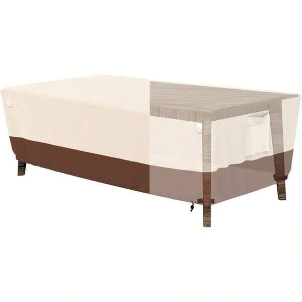 Patio Rectangular Table Cover 74x 48x 28 inch, 600D Heavy Duty Outdoor Dining Table and Chairs Set Cover, Waterproof & Weather Resistant for Your Furniture Set (Beige & Brown)