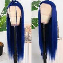 13x4 Free Part Mint Green Long Straight Lace Front Wigs Glueless Long Silky Straight Wigs Pre Plucked HD Lace 180% Density Light Green Wig Soft Free Part Wear And Go Lace Front Wigs For Fashion Women Party & Daily Wear 26 Inch - Dark Blue - 查看 5
