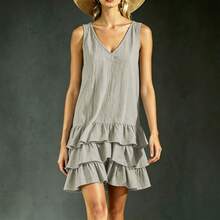Nuevo vestido sexy de verano con cuello en V, estilo europeo y americano, vestido sin mangas de patchwork a la moda para mujer. - Burdeos - Ver 4