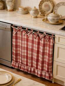 Handmade Farmhouse Style Oven Skirt Cover, Handmade Oven Cover, Heat Resistant Rustic Ruffled Tie-On Oven Skirt Cover, Easy To Install, Hides Clutter, Fits Stovetops, With Ties And Ruffle Trim, Fits All Oven Models. - Multicolor - View 5