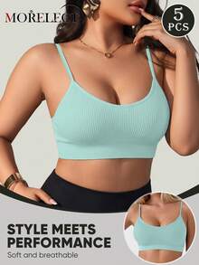 Morelect 5pcs/Set Women's Wireless Bra With Removable Pads, Daily Bra, Striped Design - Multicolor - View 5