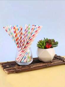25/50pcs Paper Straws - Striped Straws, 16 Colors Available, Non-Soggy Paper Straws, Suitable For Daily Drinking And Crafting, Also Applicable For Birthday Parties, Weddings, Anniversaries, Back To School Season, Valentine's Day And Other Occasions. - View 5