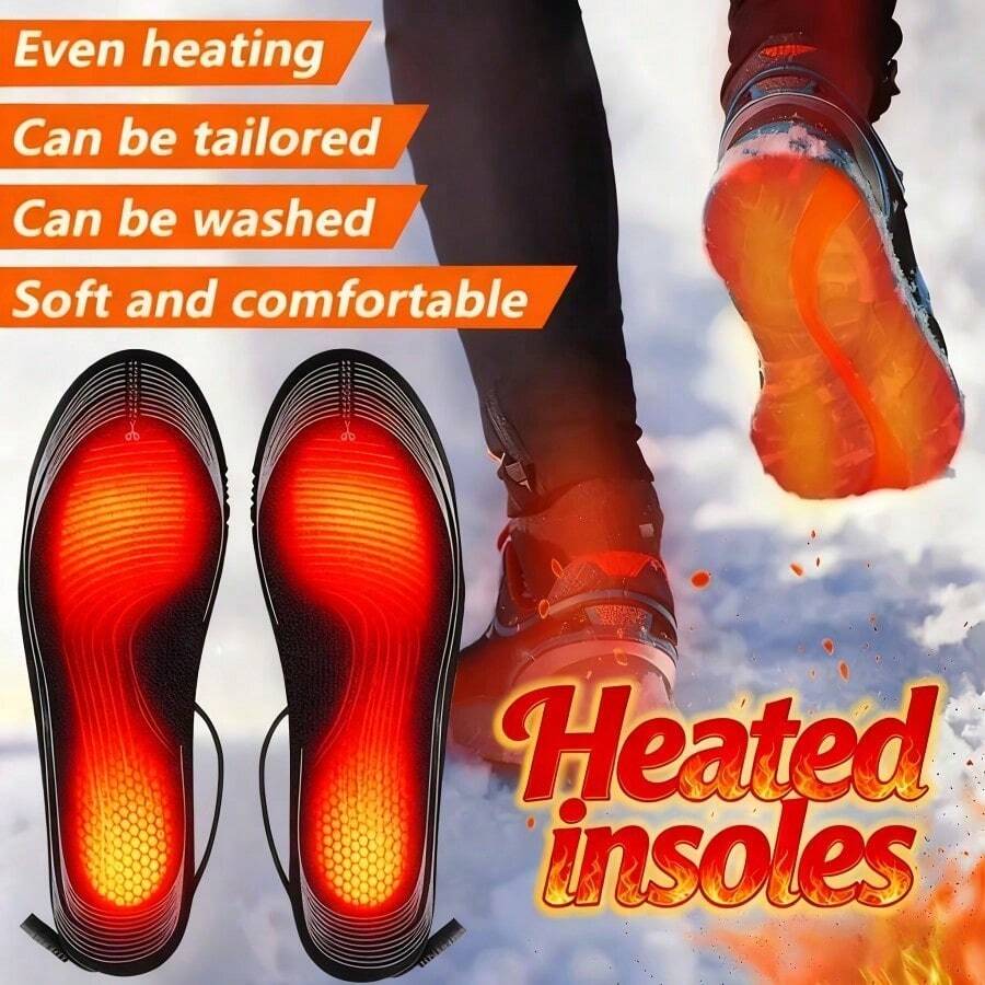 1 Pair USB Electric Heated Insoles, Warm And Comfortable, Wool Lining, Compatible With Power Bank, Suitable For Indoor And Outdoor Use, Winter Warmth Essential - Black - View 1